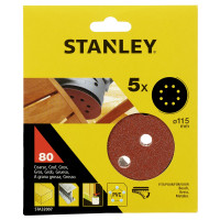 Stanley 5 Dischi per rotorbitale in carta abrasiva  Ø 115 Mm. grana 80 