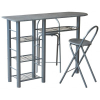 Banco cucina 120X40X88 cm con due sgabelli Perth in metallo grigio e legno  36X35X79Cm
