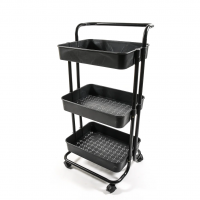 MHOME Carrello in metallo e plastica con 3 ripiani e ruote scaffale nero 85X43X47 cm  