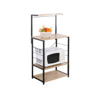  Carrello Da Cucina Metallo Nero Con 3 Ripiani Quercia, 60X40X123 cm 