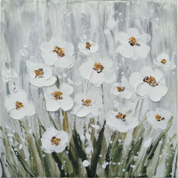 Dipinto su tela soggetto dettagli fiori bianchi 30 x 30 cm