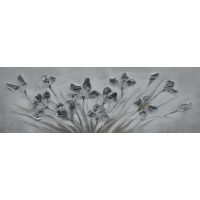 Dipinto su tela soggetto mazzo di fiori argento 30 x 90 cm