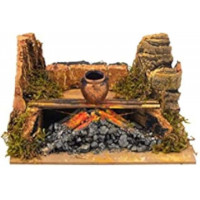 Fuoco con lampada effetto fiamma per presepe cm 15x10 Rossi Rosa