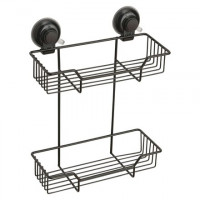 HOT PORTA OGGETTI DOCCIA RETTANGOLARE DOPPIO RIPIANO FILO NERO CON VENTOSE GEDY 