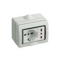 IDROBOX PLEXO PRESA BIPASSO+SCHUKO 3 MODULI IP55 