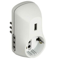 Adattatore Bticino 2 prese 1 schuko 1 bipasso  10A  + 1 usb bianco 