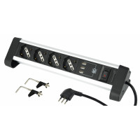 Multipresa Alu, 4 prese, 3 USB A 3.4A, Cavo 2metri Electraline 