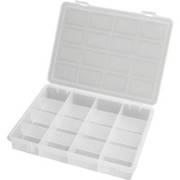 Portaminuteria trasparente con 16 scomparti l242xp188xh37 mm, coperchio trasparente con cerniere