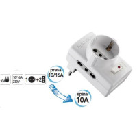 RIDUTTORE UNIVERSALE 10 A 1 SCHUKO E 2 BIPASSO  CON INTERRUTTORE 
