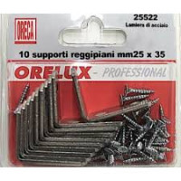 Oreca - 10 supporti reggipiano a squadra 25x35mm  lamiera, acciaio nichelato
