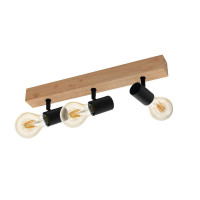 Plafoniera Industrial Townshend 3 Luci Legno Marrone E Nero