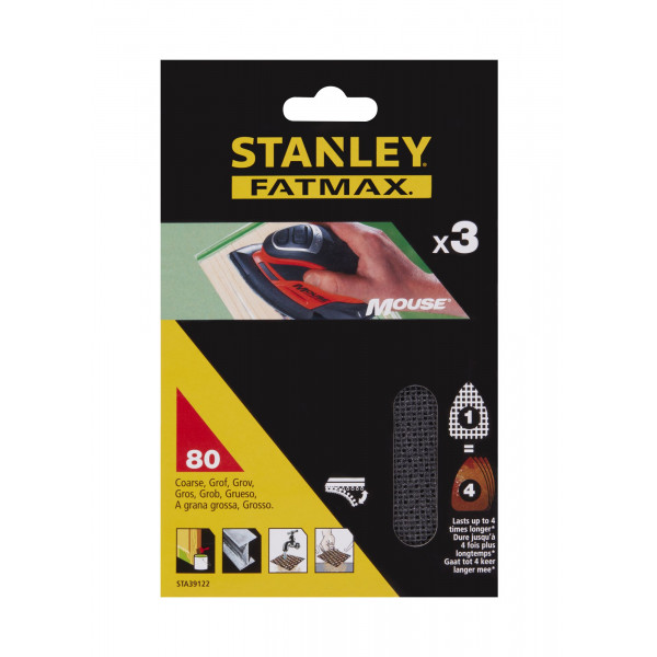 stanley - 3 fogli griglie levigatrici per mouse grinder  grana 80 