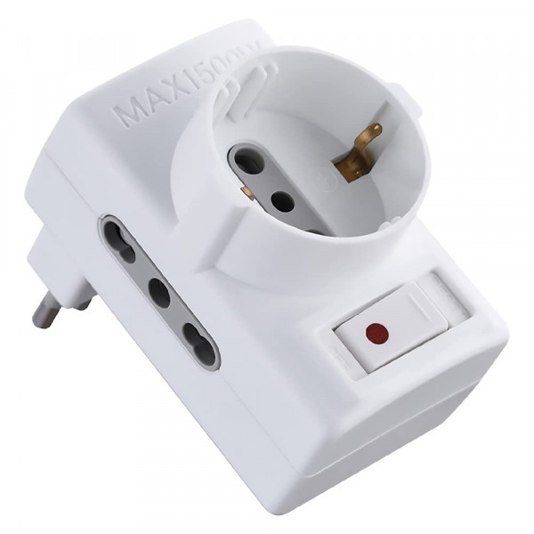 ADATTATORE 1 SCHUKO CON 2 BIVALENTI  10A INTERRUTTORE  ELECTRALINE 