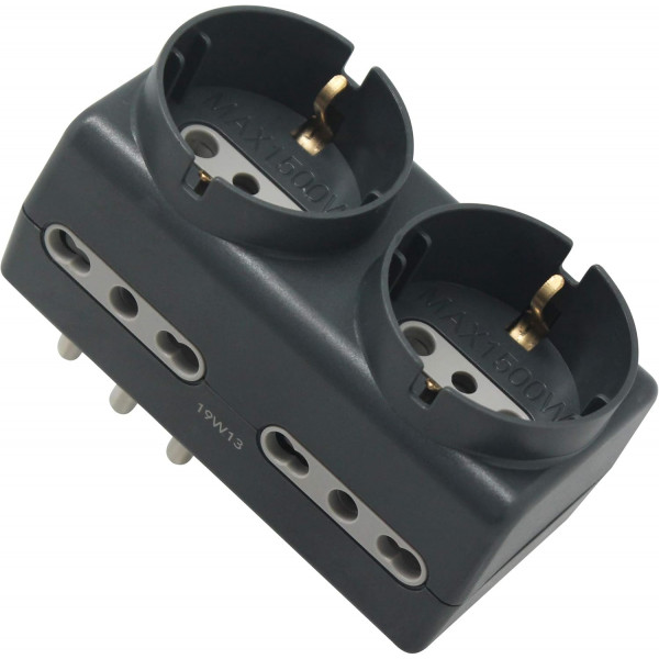 Electraline Adattatore 2 prese Shuko e 4 prese bivalenti 10A disassato.