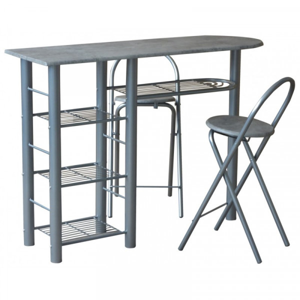 Banco cucina 120X40X88 cm con due sgabelli Perth in metallo grigio e legno  36X35X79Cm