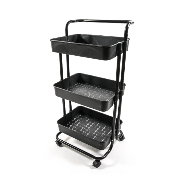 MHOME Carrello in metallo e plastica con 3 ripiani e ruote scaffale nero 85X43X47 cm  