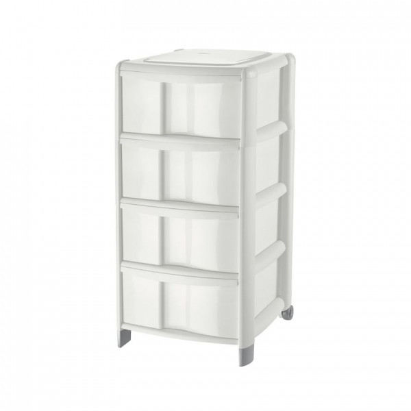 TONTEARELLI CASSETTIERA BAMBU 4 CASSETTI ALTI IN PLASTICA COLORE PANNA 
