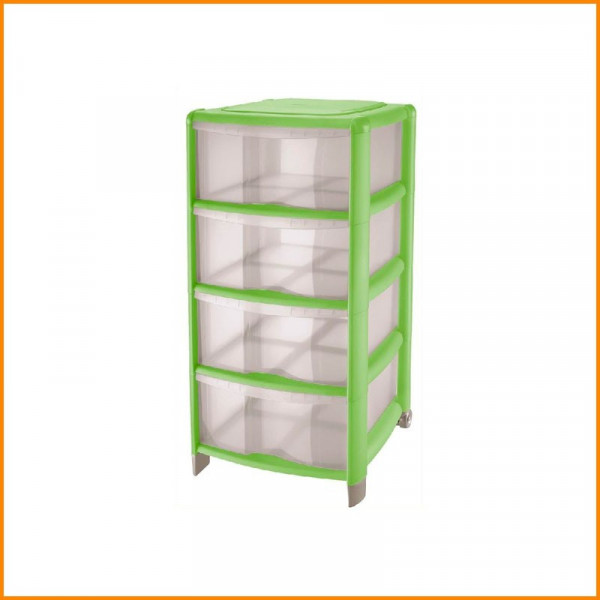 CASSETTIERA BAMBU 4 CASSETTI ALTI IN PLASTICA VERDE ACIDO