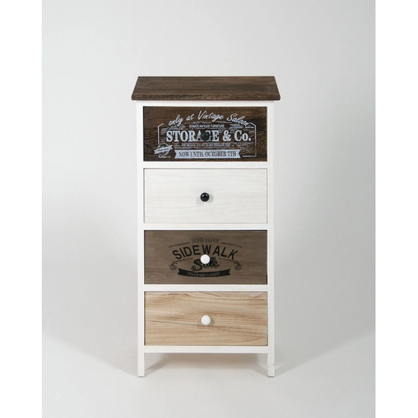 TRUDY Cassettiera 4 Cassetti Legno Bianco 38x28x73cm 