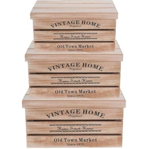 Set 3 scatole in legno con coperchio Koopman International
