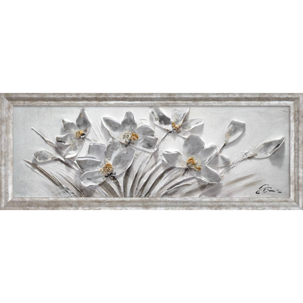 DIPINTO SU TELA SOGGETTO FIORI BIANCHI 30X90 CM 
