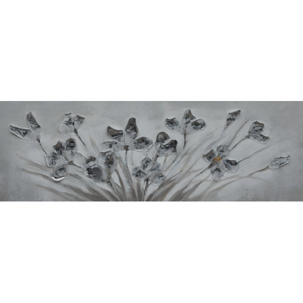 Dipinto su tela soggetto mazzo di fiori argento 30 x 90 cm