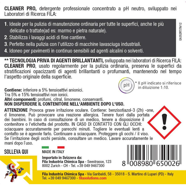 Fila Filacleaner Detergente Concentrato Neutro - 1 Litro
