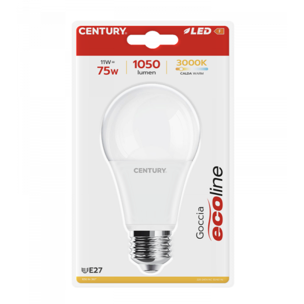 Lampadina Goccia LED 12W 75W E27 3000K