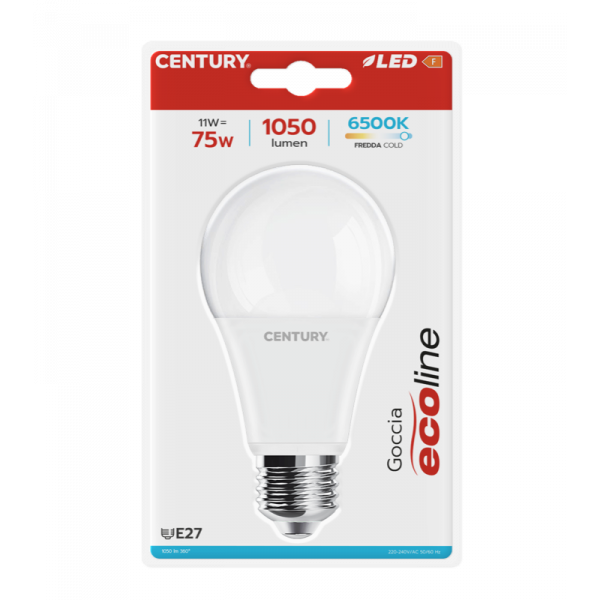 Lampadina Goccia LED 12W 75W E27 6400K
