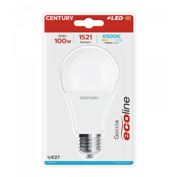 Lampadina Goccia LED 15W 90W E27 6400K