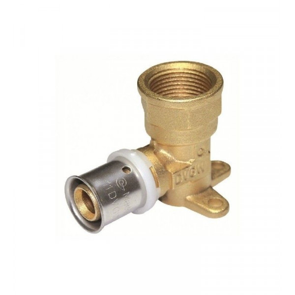 Gomito femmina con staffa diam.1/2"x16 mm a pressare per multistrato 