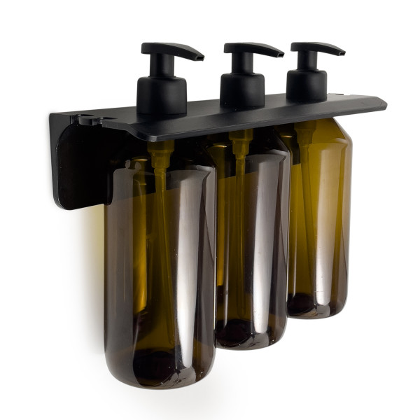 GEDY LINEA GROUPER  TRIPLO DISPENSER NERO CON FLACONE AMBRA 