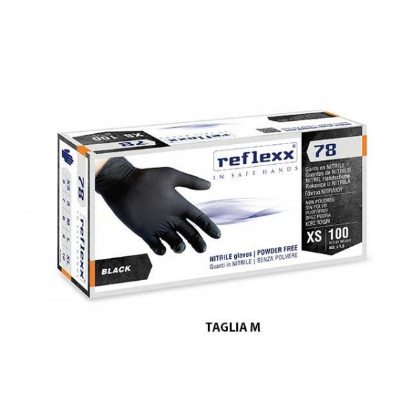 GUANTI IN NITRILE NERO Reflexx 78 100PZ M