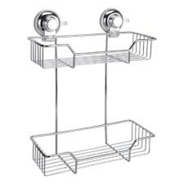 Porta oggetti box doccia HOT Doppio ripiano Cromo con ventose 