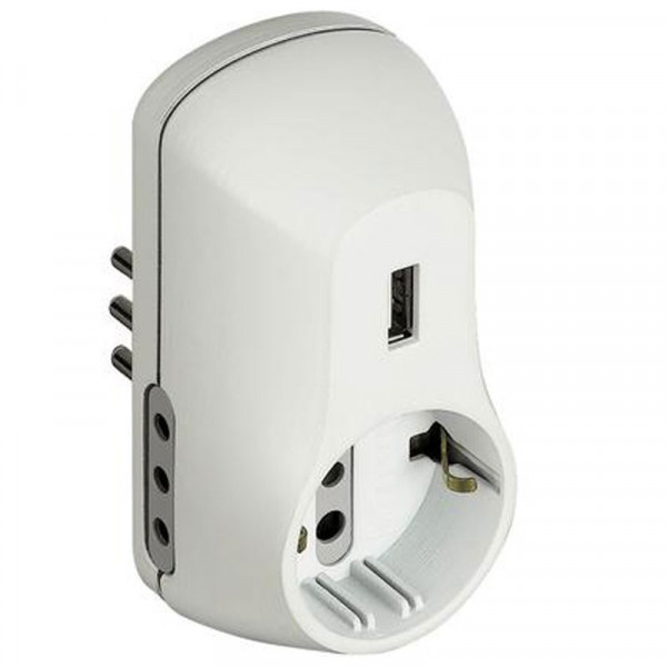 Adattatore Bticino 2 prese 1 schuko 1 bipasso  10A  + 1 usb bianco 