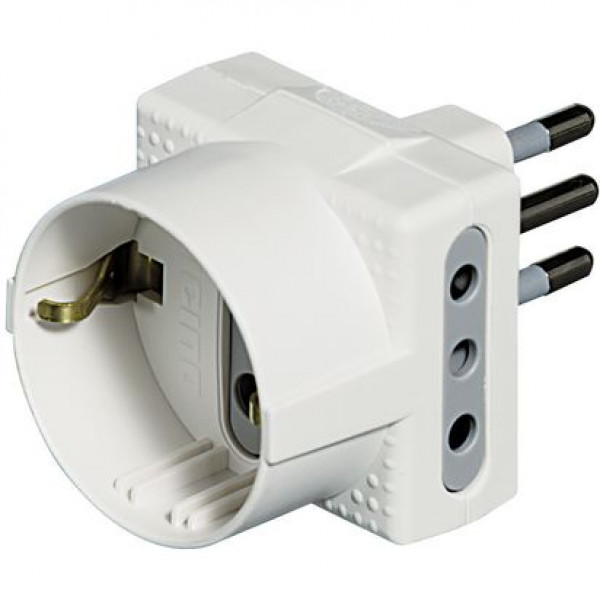 Adattatore con spina bticino 10a + presa p30 + 2 prese 10a bianco 