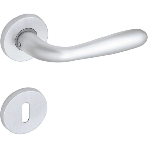 MANIGLIA ALLUMINIO  CON  ROSETTE FORO ARGENTO SATINATO 