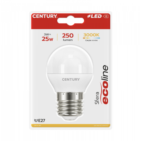 Lampadina Mini Globo LED 3W 25W E27 3000K