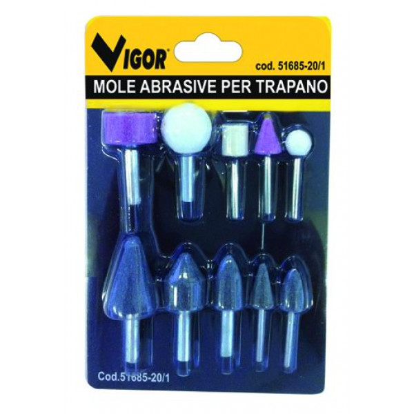 Vigor mole abrasive per trapano serie da 10 pezzi mm. 10