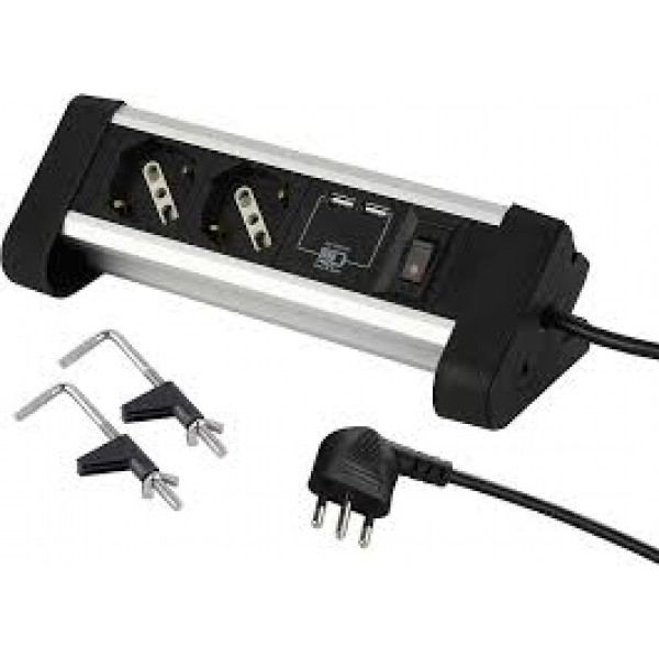 MULTIPRESA TAVOLO 2 PRESE  UNIVERSALI +2 USB+INTERRUTTORE NERO ELECTRALINE 
