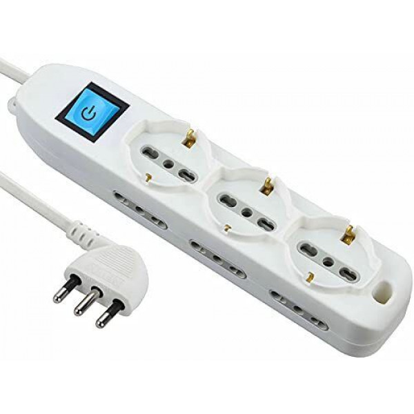 MULTIPRESA 3 RESE  UNIVERSALI + 6 PRESE BIVOLT 3 MT BIANCA