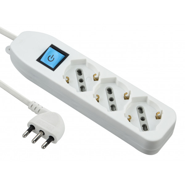Electraline Multipresa 3 prese polivalenti, cavo 1,5m, interrutore, H05VVF-F 3G1 