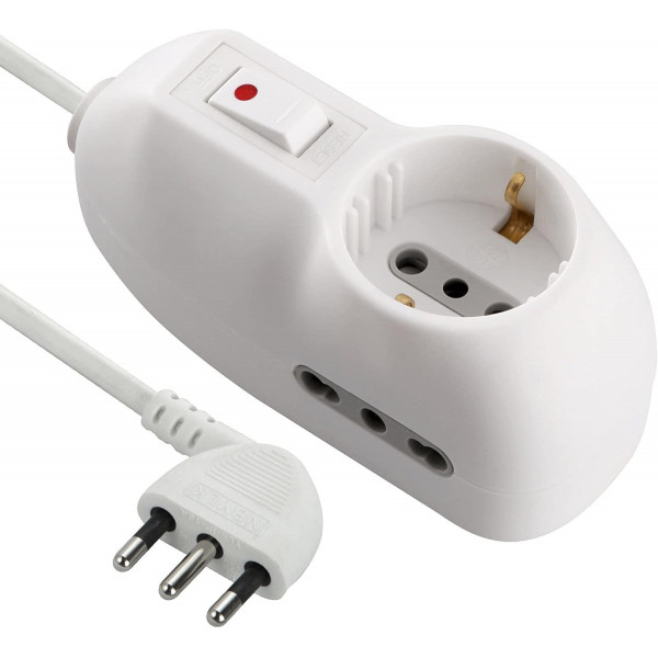 Electraline multipresa 3 posti 1 schuko + 2 bivalenti 10/16a-cavo 3 m, Spina 10a, bianco, 