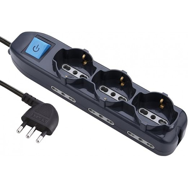 Electraline Multipresa 9 posti 3 polivalenti Schuko 10/16a 3mt nera 