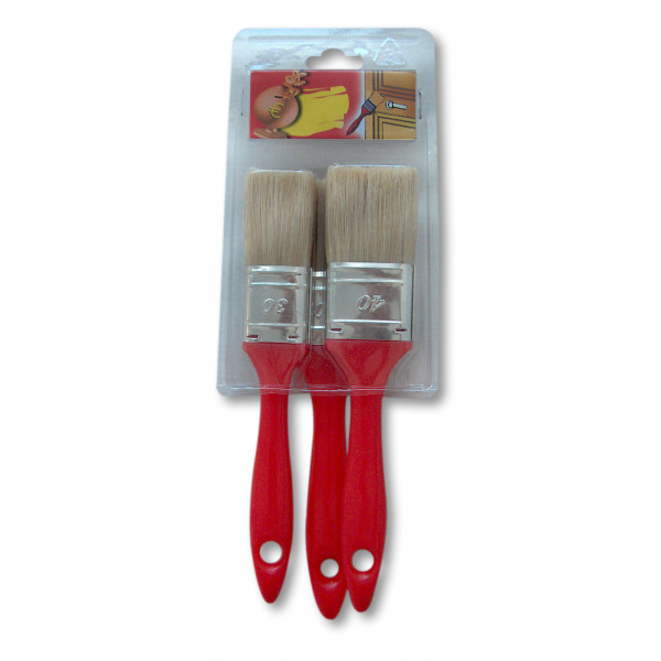 NESPOLI  KIT DA 3 PENNELLI CON SETOLA DA 30-40-50 MM MANICO IN PLASTICA ROSSA