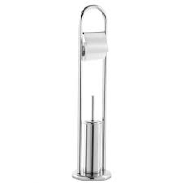 PIANTANA PORTA SCOPINO E PORTA ROTOLO CROMATO 83CM