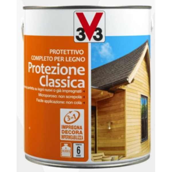 V33 protettivo completo per legno a solvente protezione classica noce scuro flacone da 2.5 lt 