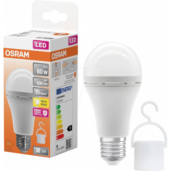 Osram E27 LED 8 Watt Bianco caldo  ricaricabile A60 