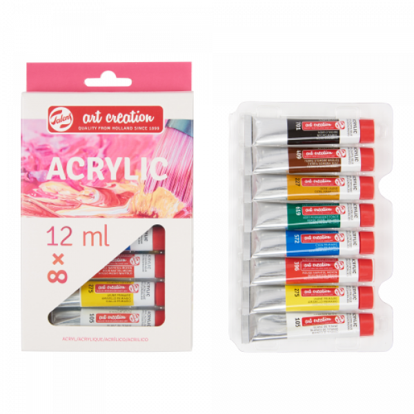RT ArtCR Acryl Set 8 x 12ml - Set di Colori Acrilici di Alta Qualità