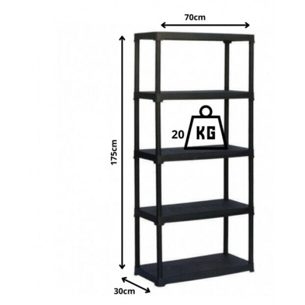 Scaffale in Polipropilene a 5 Ripiani - 700x300x1760 mm